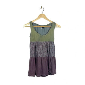 VINTAGE Y2K BDG Flowy Tiered Patterned Top in Green/Purple/Grey Size XS